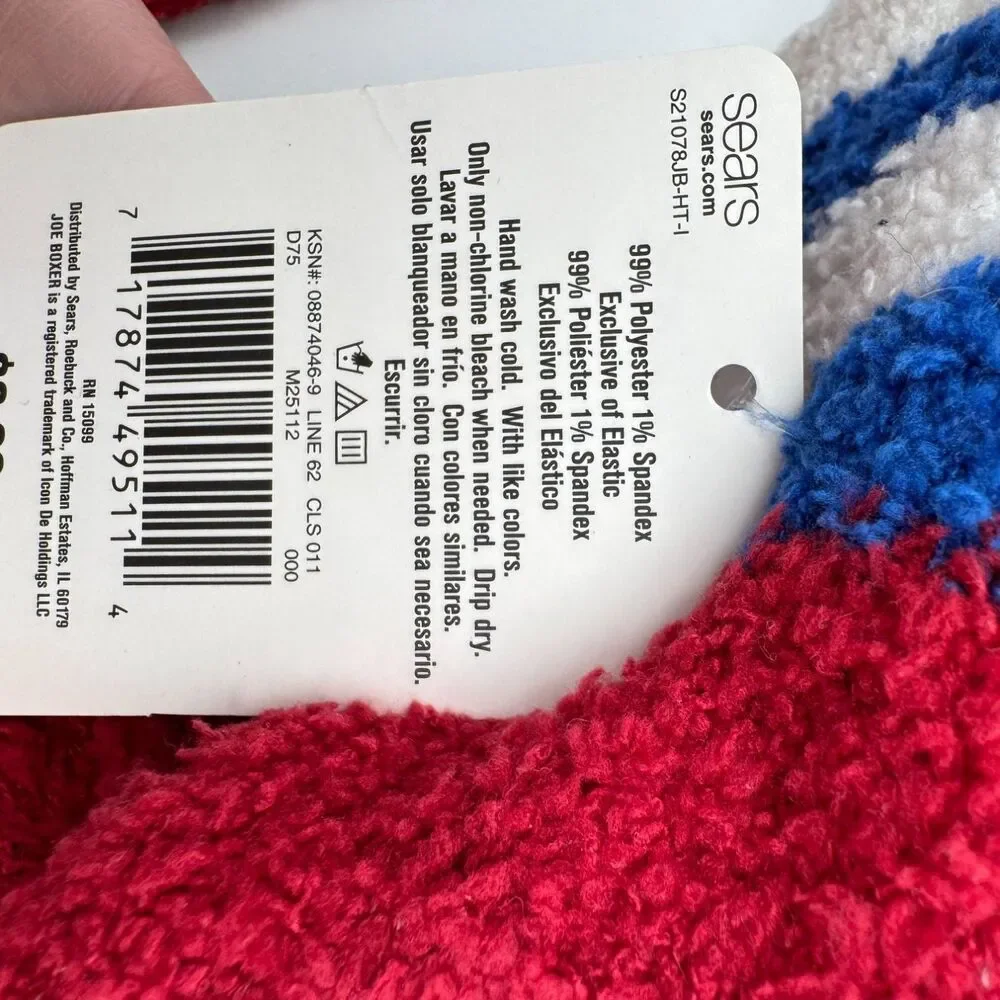 Joe Boxer Stars & Stripes Cozy Socks Womens 9-11 Multicolor Fuzzy Gripper NWT